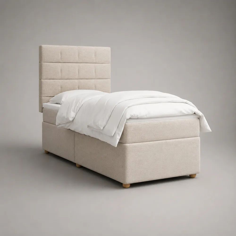 Boxspringbett-Set 90 × 200 cm mit Federkernmatratze und Polyesterbezug, Beige, 210 × 100 × 150 cm