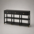 Konsolentisch aus MDF und Eschenfurnier mit 3 Schubladen und 2 Ablageebenen, Schwarz/Gold, 150 × 35 × 85 cm