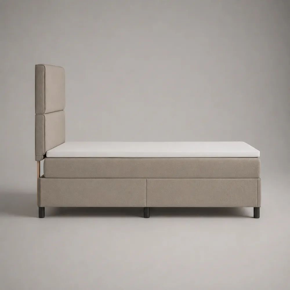 Boxspringbett-Set 90 × 200 cm in Beige/Weiß/Schwarz mit Matratze, Topper und gepolstertem Kopfteil