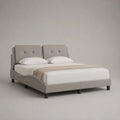 Polsterbett Doppelbett mit geteiltem Kopfteil und Polyesterbezug, Greige, 180 × 200 cm