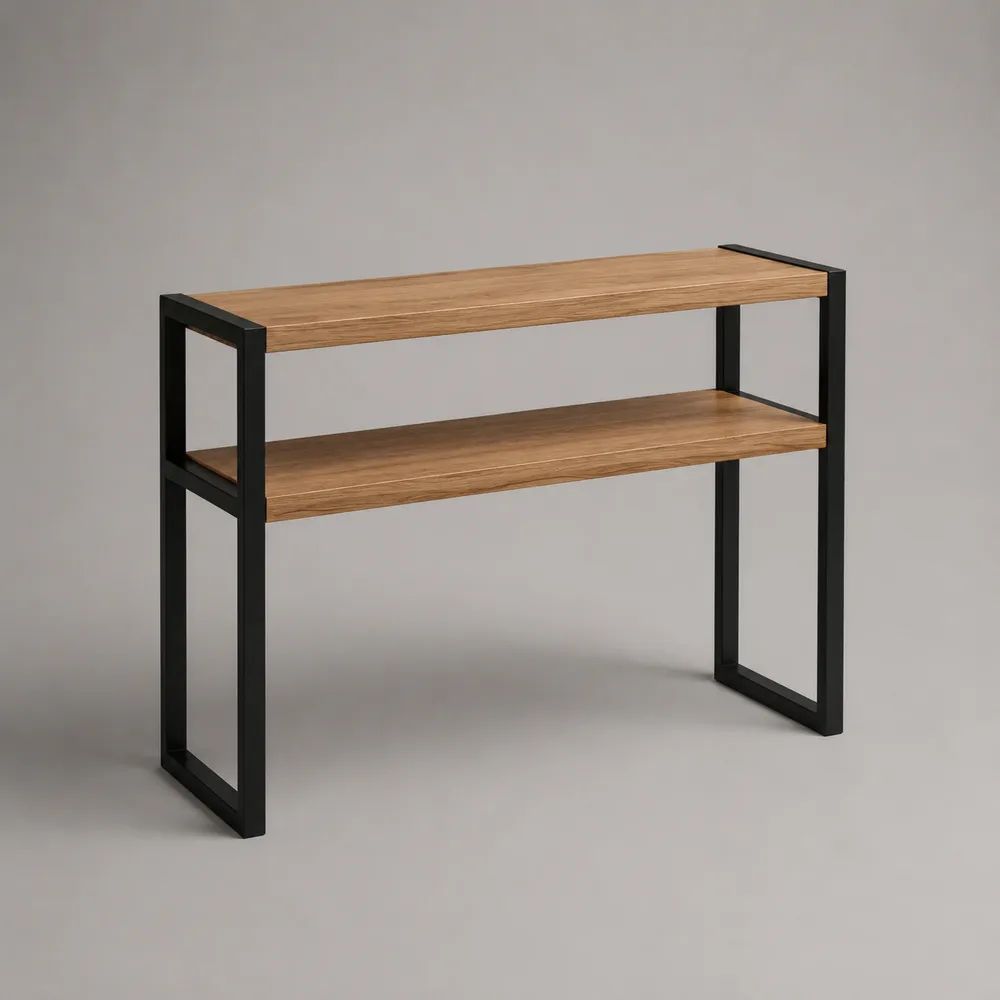 Rechteckiger Konsolentisch aus Holz und Metall mit Ablage, Braun/Schwarz, 100 x 30 x 80 cm