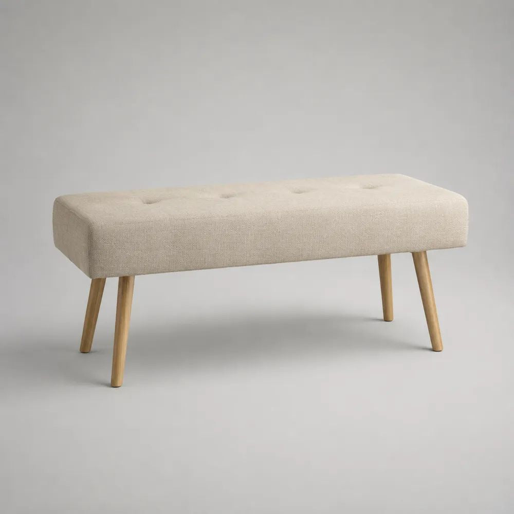 Schlafzimmerbank Polsterbank mit Polyesterbezug und Massivholzbeinen, Beige/Natur, 100 × 40 × 48 cm