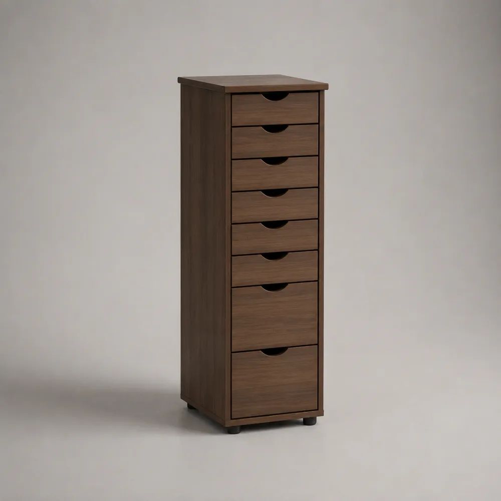 Hochkommode aus MDF mit 8 Schubladen, Walnussbraun, 40 × 35 × 120 cm